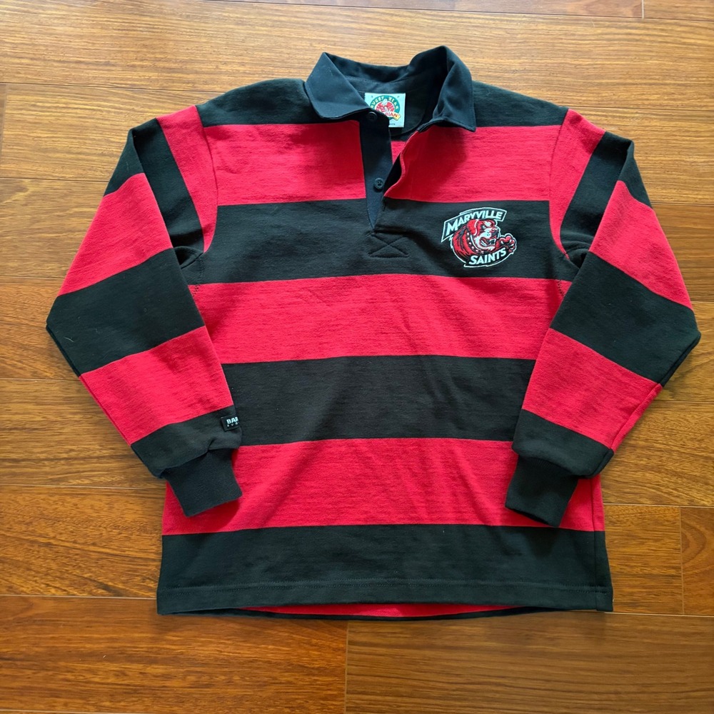 Barbarian Maryville Saints Rugby Shirt Red Black Striped Long Sleeve Small